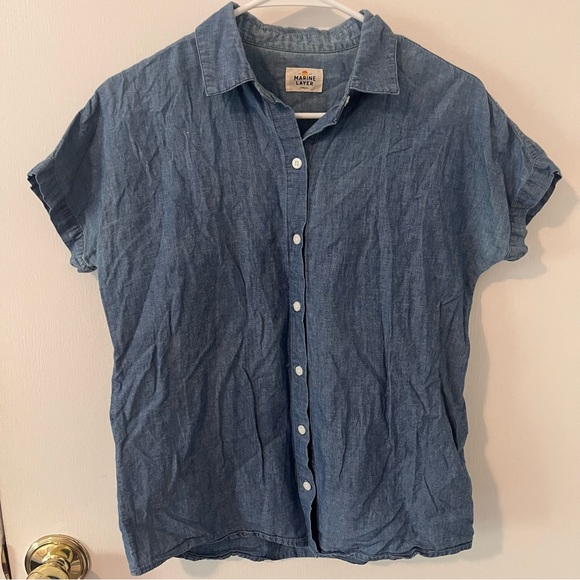 Marine Layer Tops - Marine Layer Women's Short Sleeve Button Down Chambray Top Size Small